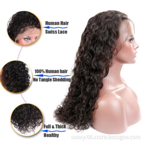 High Quality Unprocessed Virgin Hair Wigs Raw Indian Hair Swiss Lace Wig Water Wave 360 Lace Wig